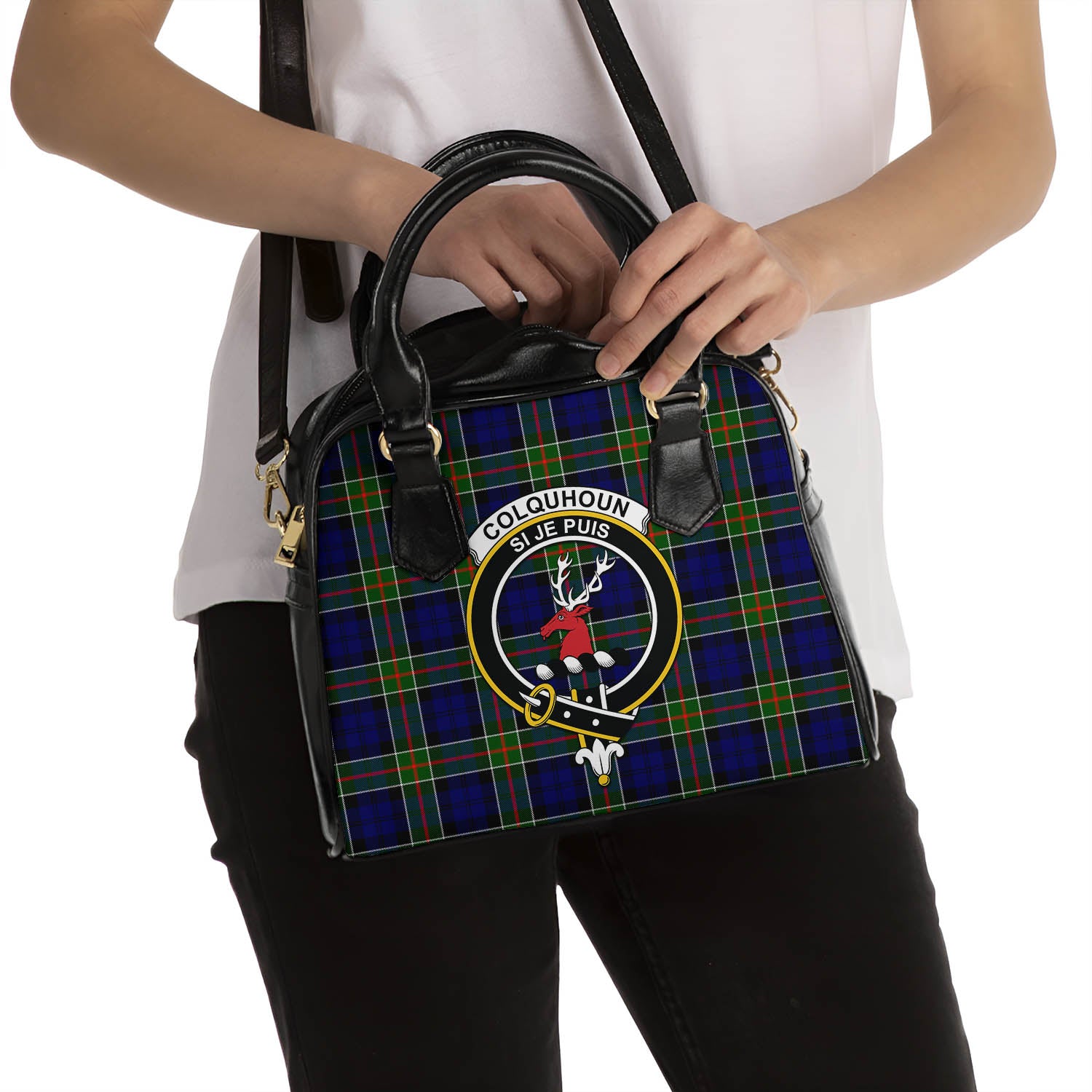 Colquhoun Modern Tartan Shoulder Handbags with Family Crest - Tartanvibesclothing