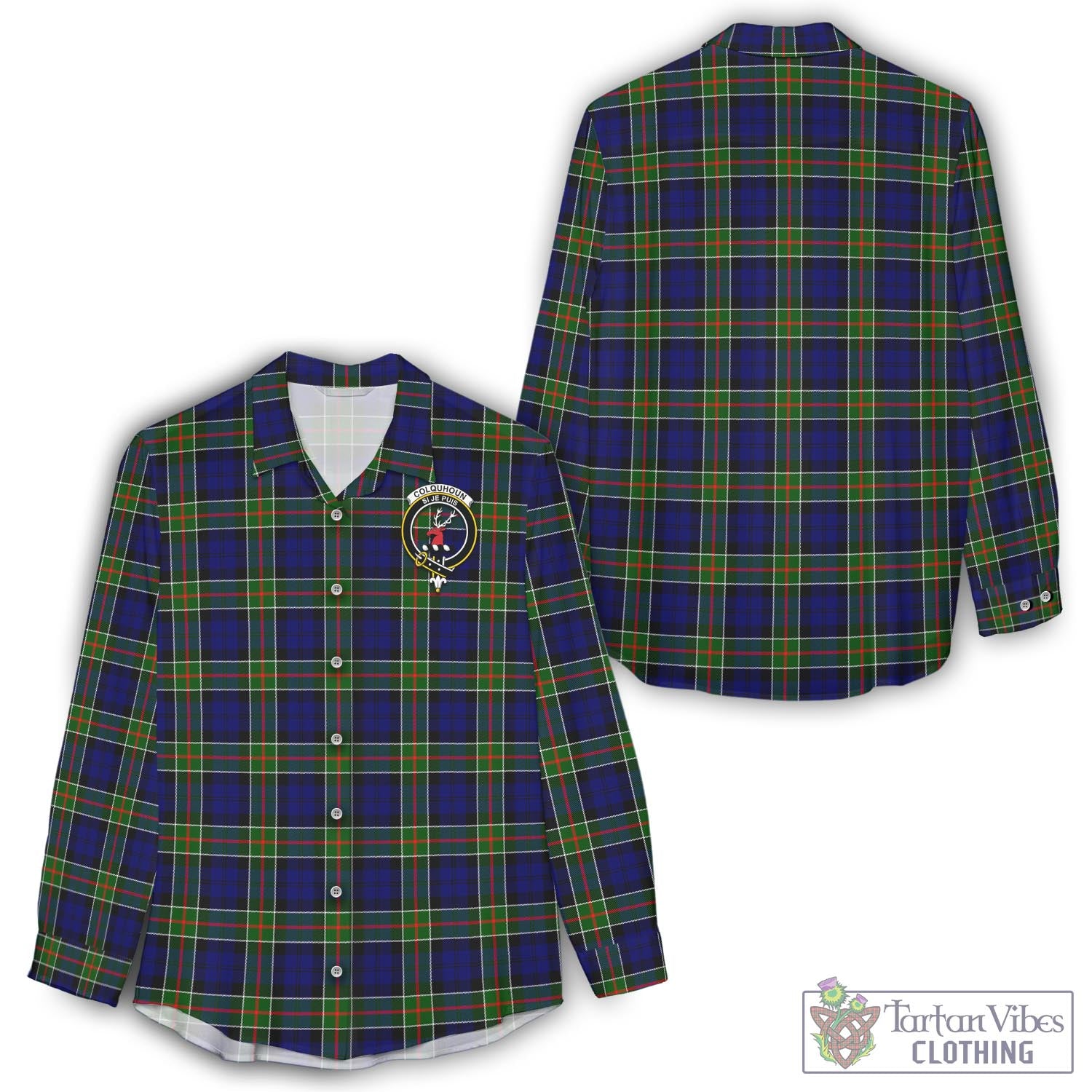 Tartan Vibes Clothing Colquhoun Modern Tartan Womens Casual Shirt with Family Crest