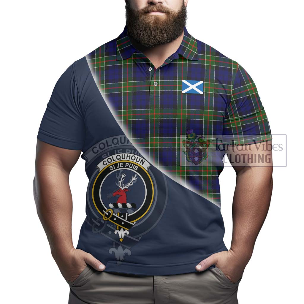 Tartan Vibes Clothing Colquhoun Modern Tartan Polo Shirt with Personalised National Flag and Family Crest Half Style