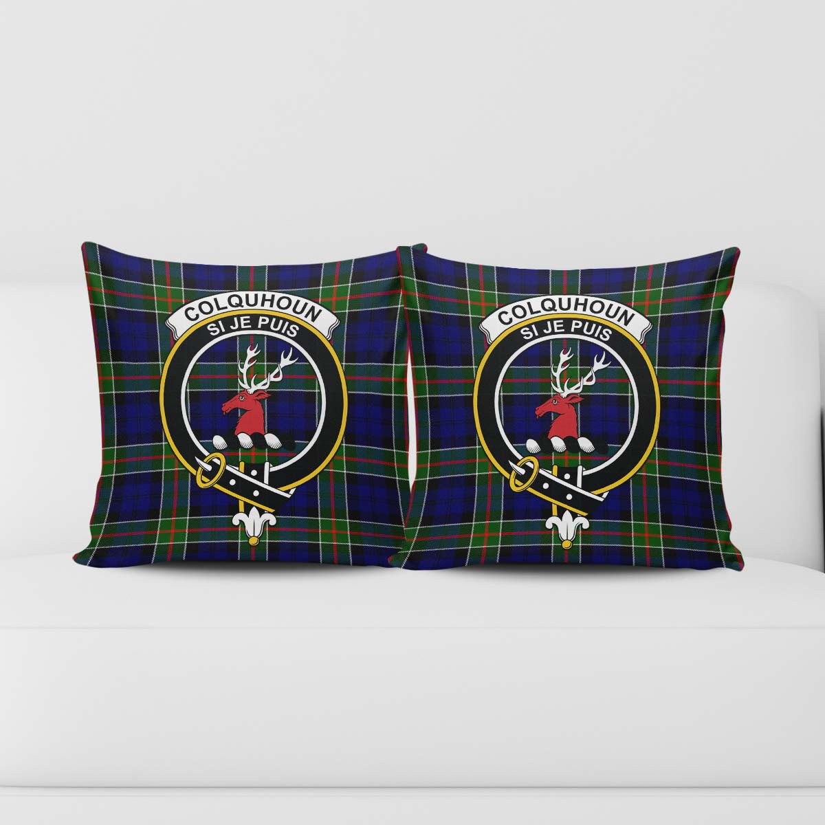 Colquhoun Modern Tartan Pillow Cover with Family Crest - Tartanvibesclothing