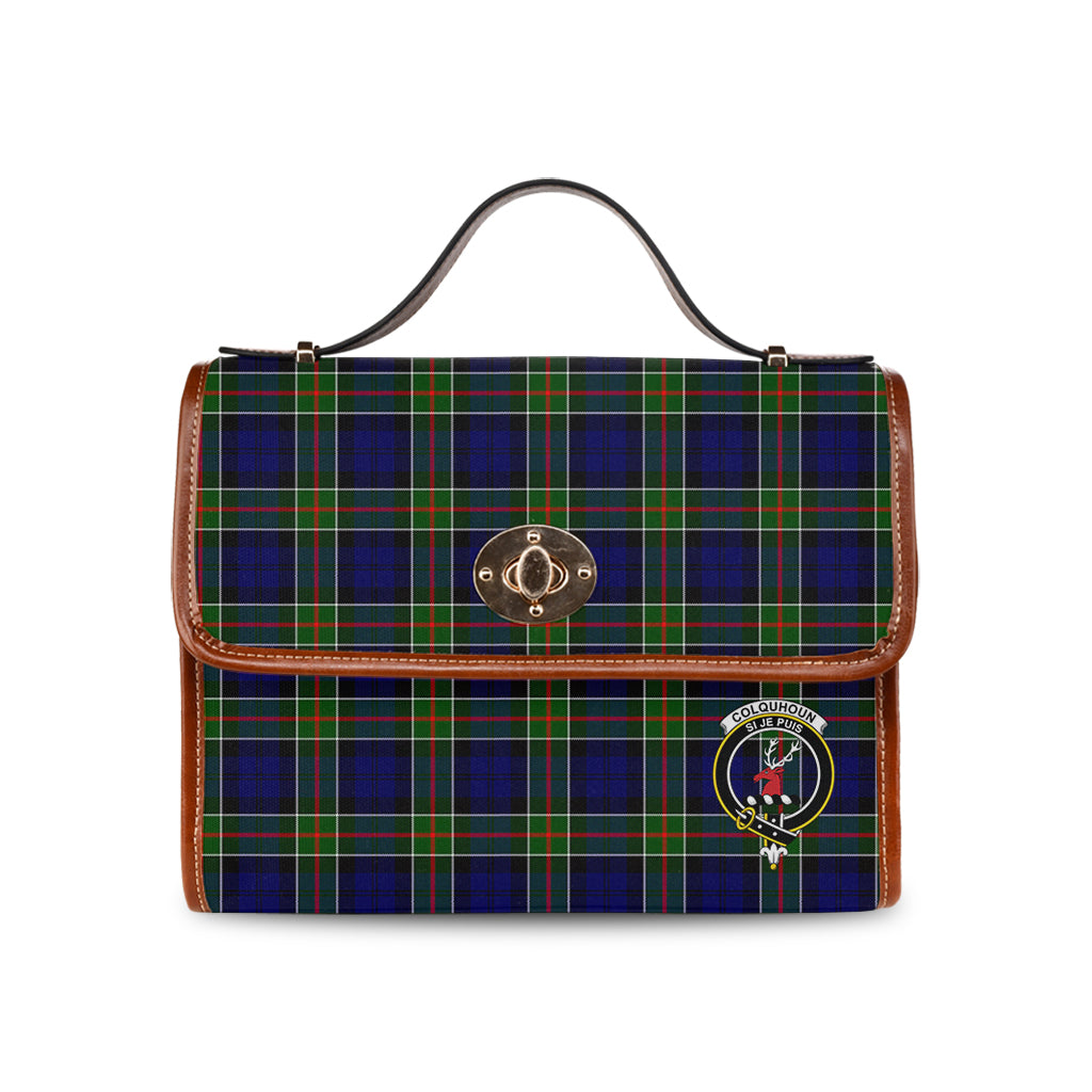 colquhoun-modern-tartan-leather-strap-waterproof-canvas-bag-with-family-crest