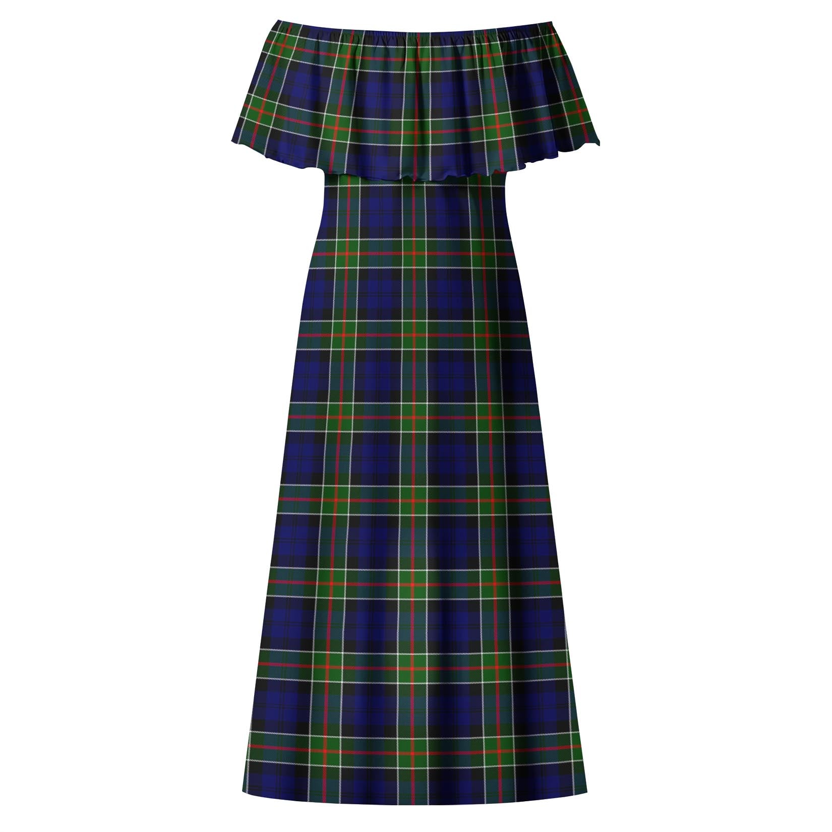 Colquhoun Modern Tartan Off Shoulder Long Dress - Tartanvibesclothing