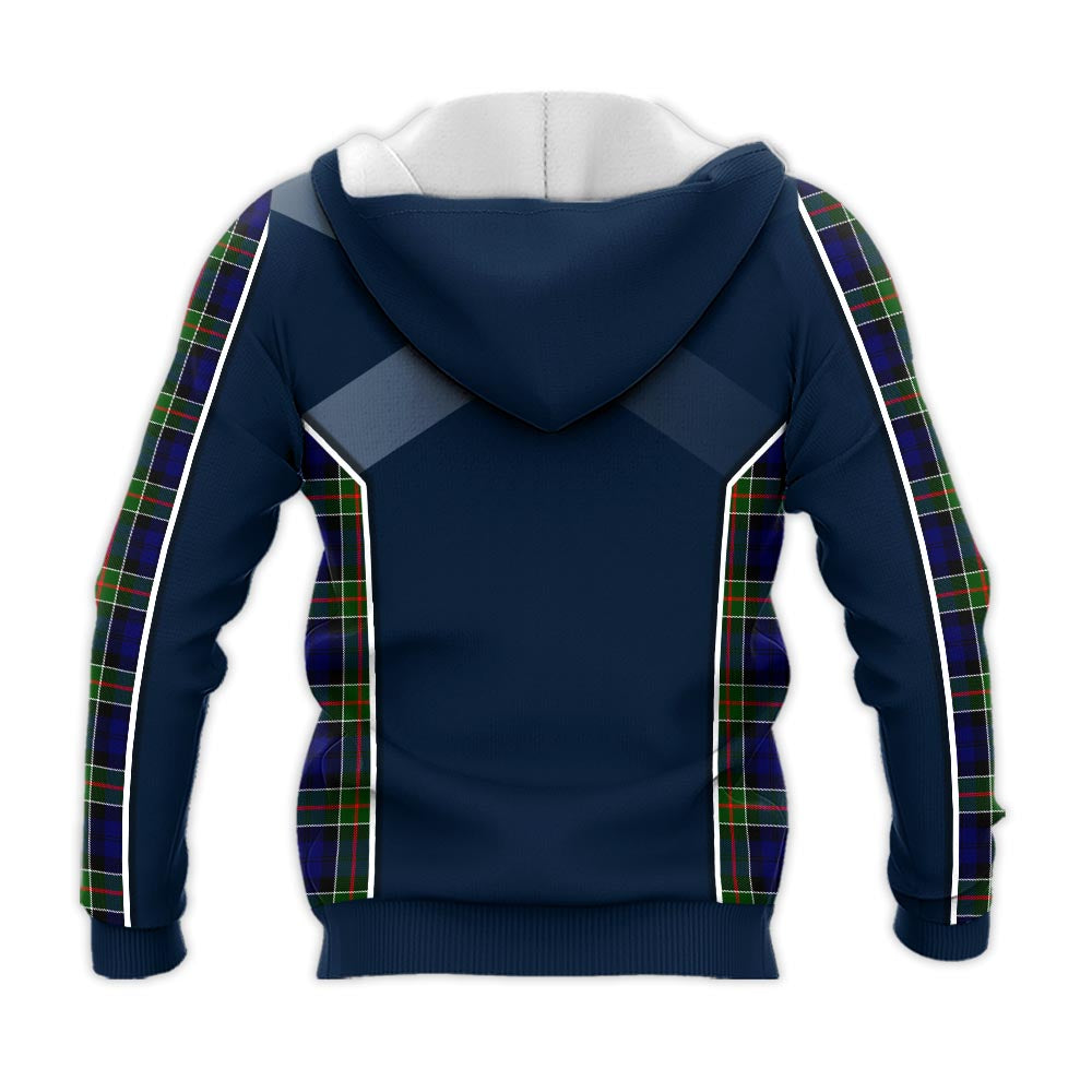 Tartan Vibes Clothing Colquhoun Modern Tartan Knitted Hoodie with Family Crest and Scottish Thistle Vibes Sport Style