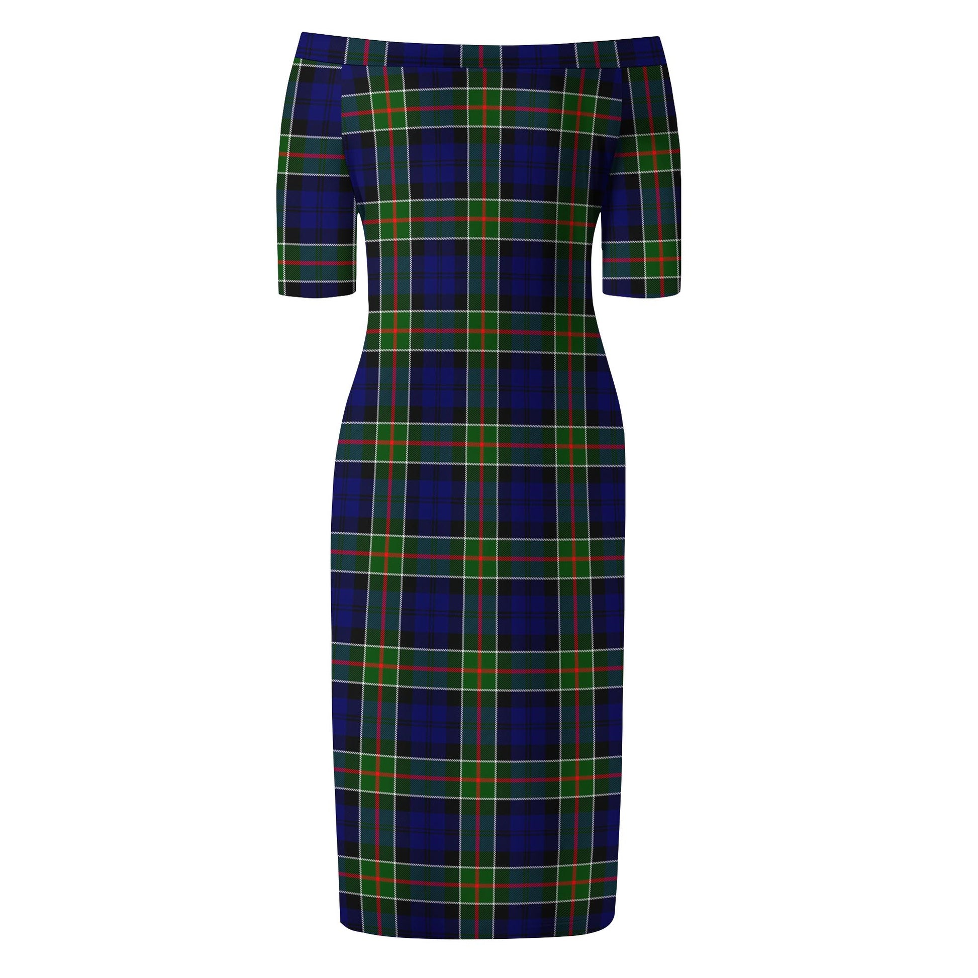 Colquhoun Modern Tartan Off Shoulder Lady Dress - Tartanvibesclothing