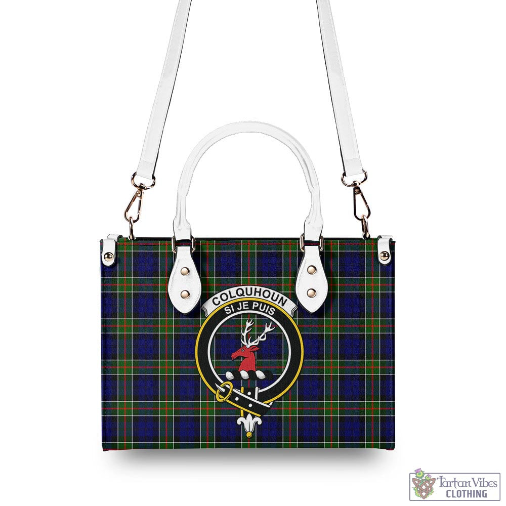 Tartan Vibes Clothing Colquhoun Modern Tartan Luxury Leather Handbags with Family Crest