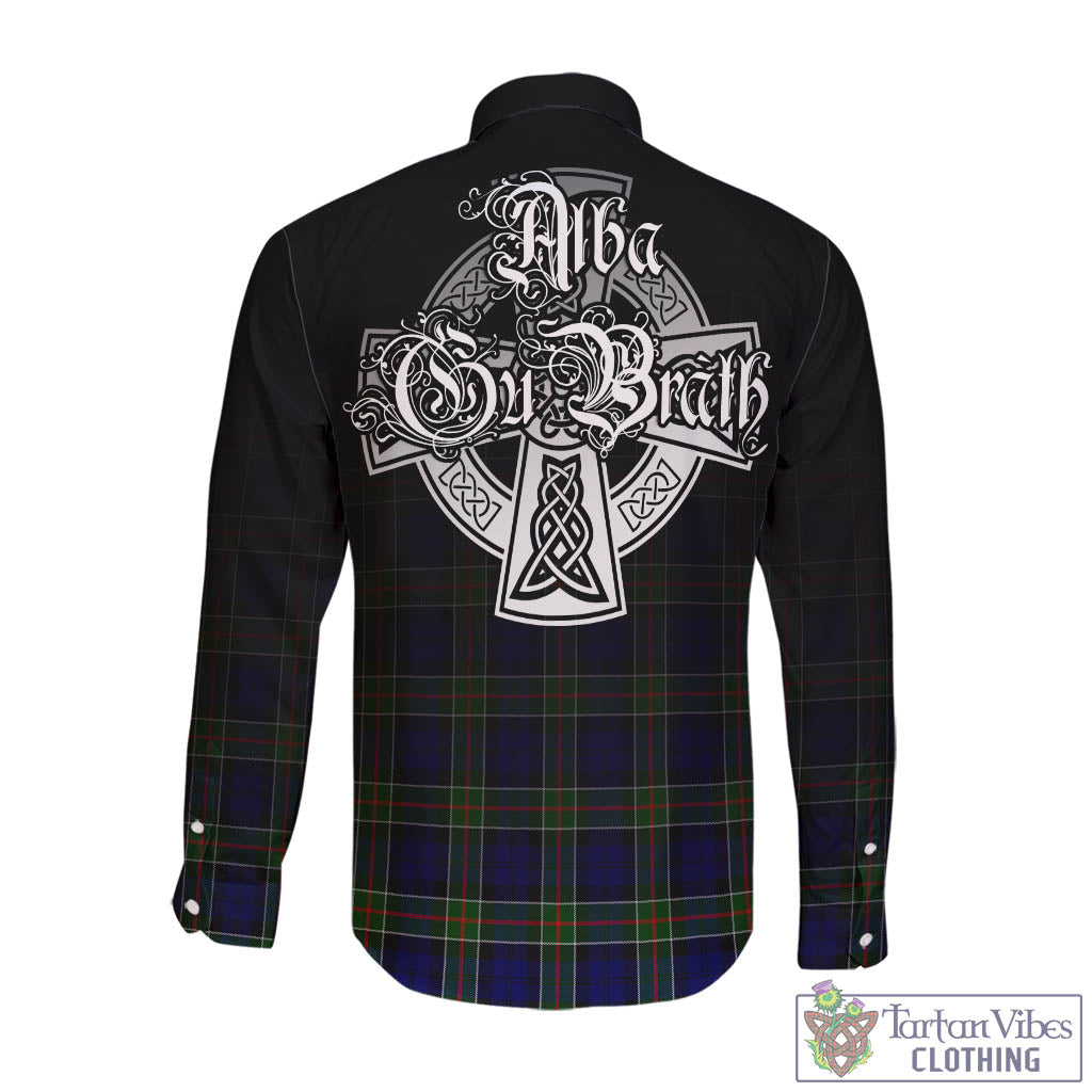 Tartan Vibes Clothing Colquhoun Modern Tartan Long Sleeve Button Up Featuring Alba Gu Brath Family Crest Celtic Inspired