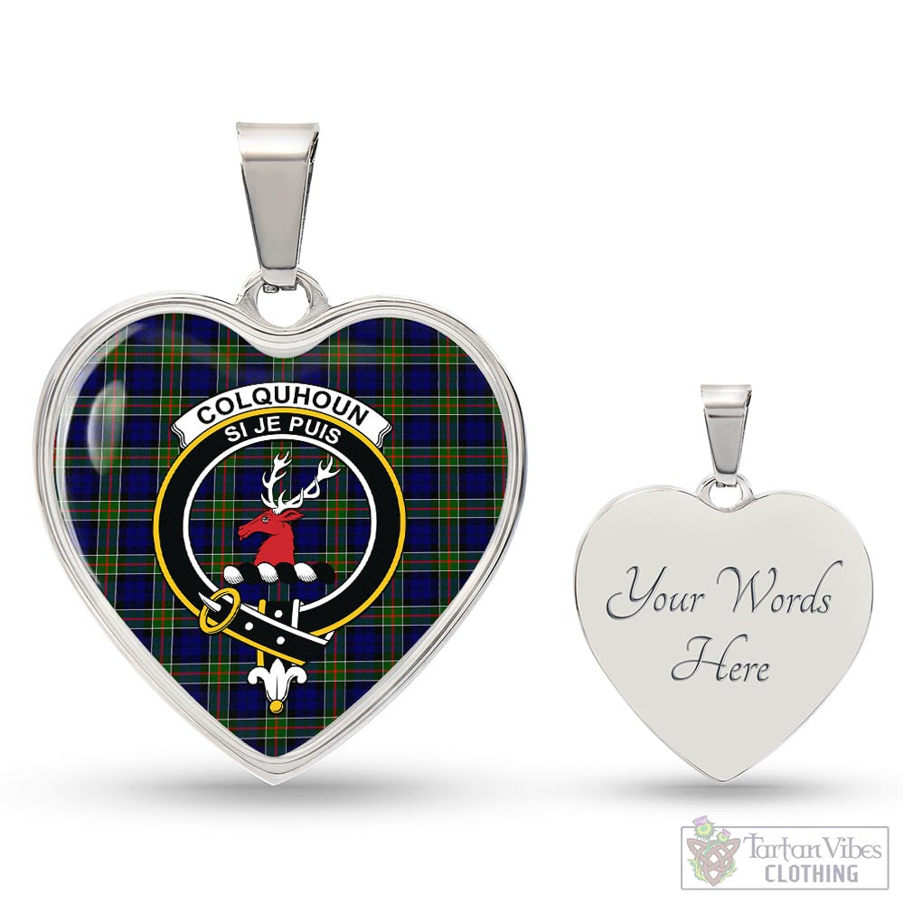 Tartan Vibes Clothing Colquhoun Modern Tartan Heart Necklace with Family Crest