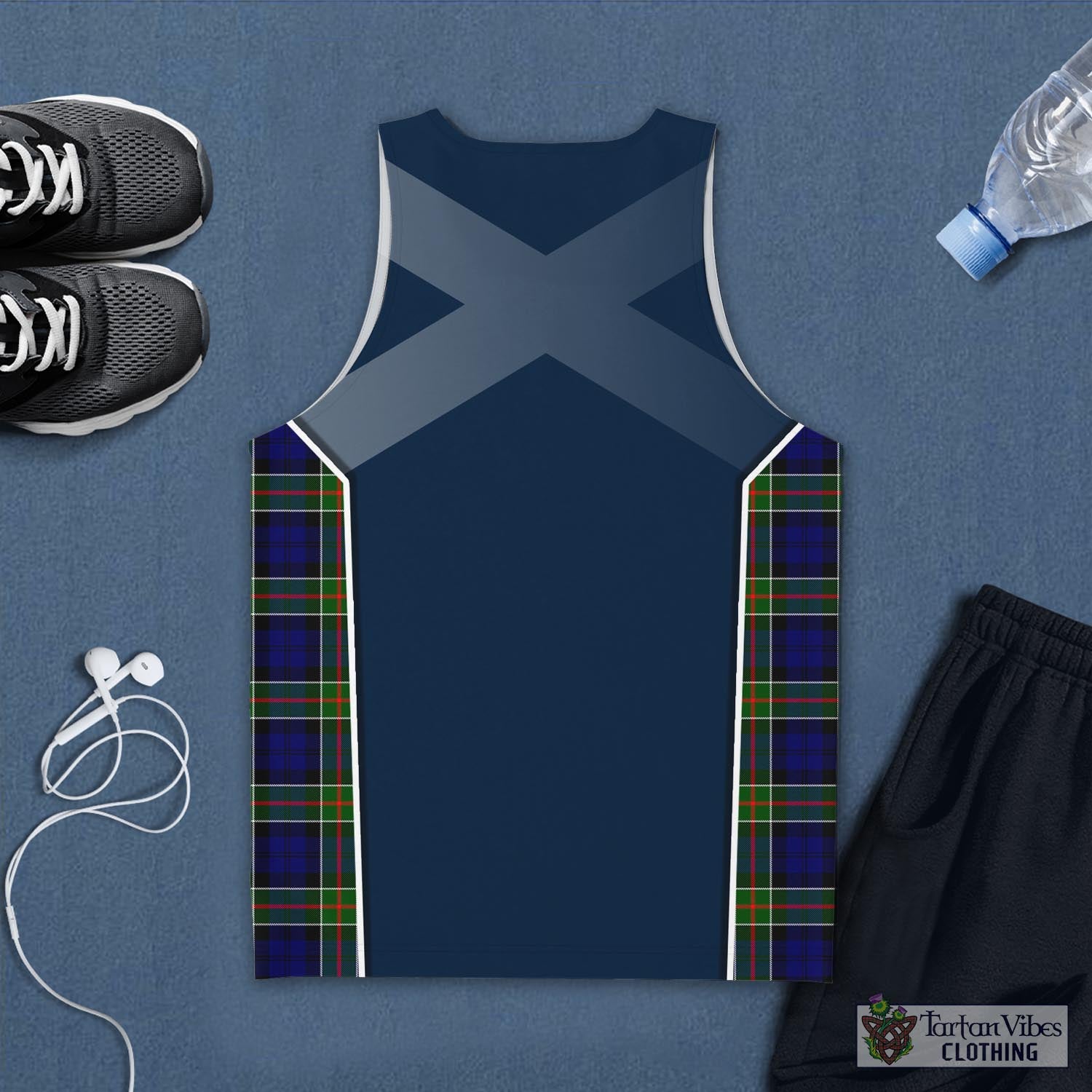 Tartan Vibes Clothing Colquhoun Modern Tartan Men's Tanks Top with Family Crest and Scottish Thistle Vibes Sport Style