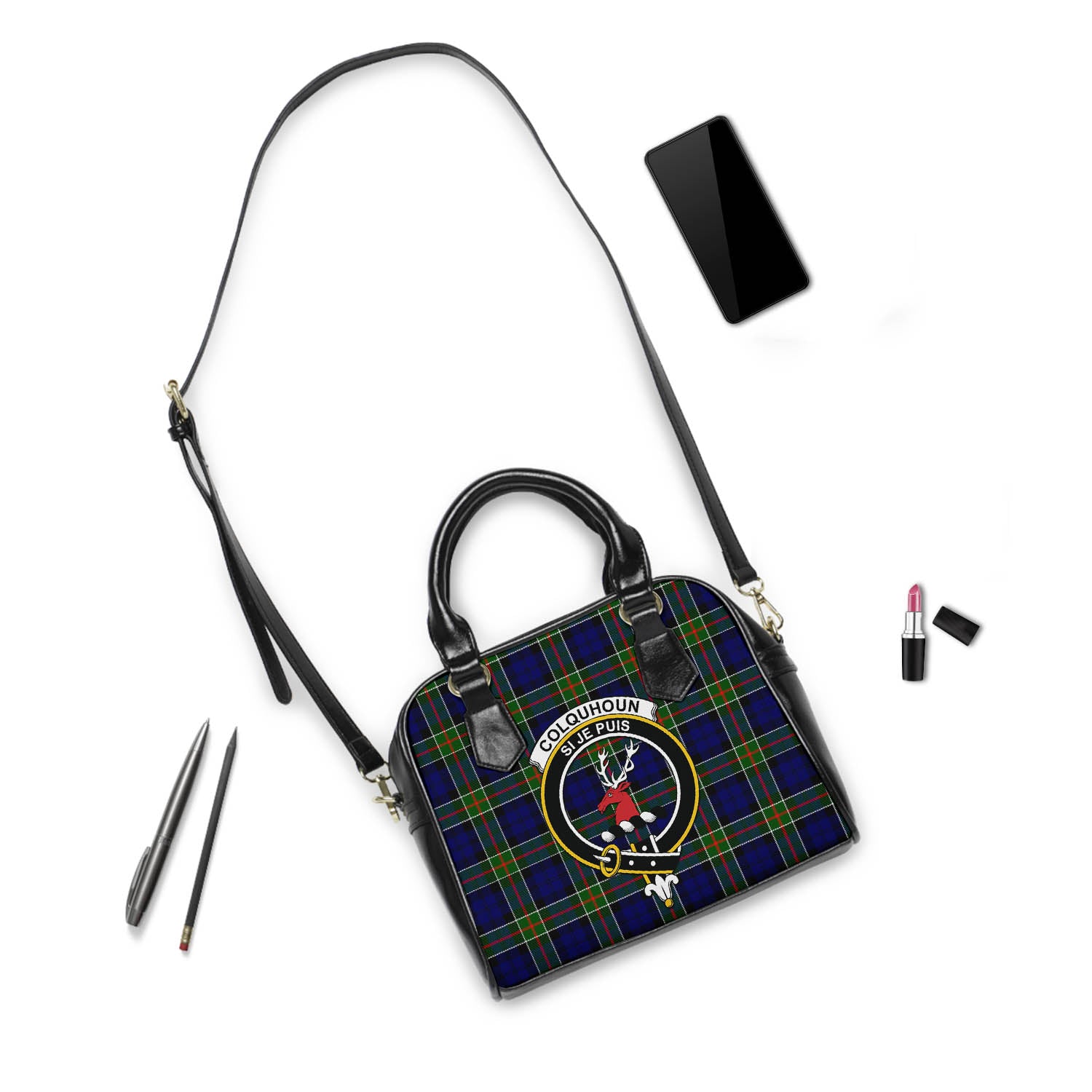 Colquhoun Modern Tartan Shoulder Handbags with Family Crest - Tartanvibesclothing