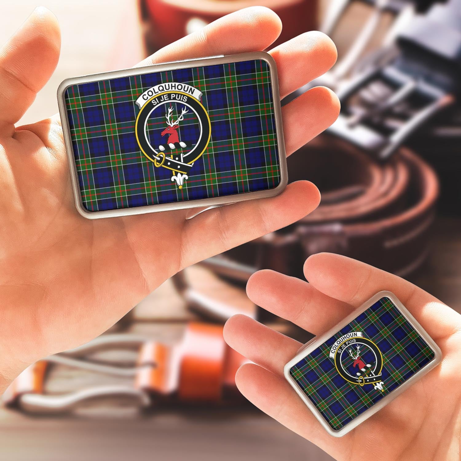 Colquhoun Tartan Belt Buckles with Family Crest - Tartan Vibes Clothing