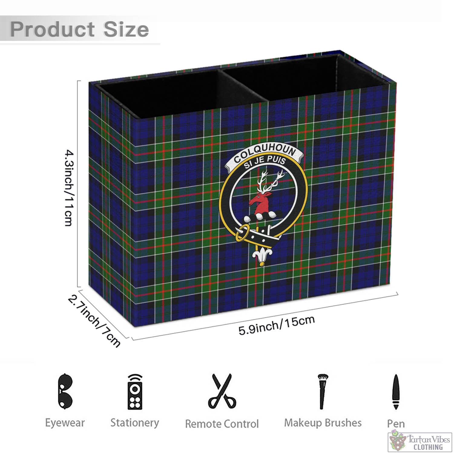 Tartan Vibes Clothing Colquhoun Modern Tartan Pen Holder with Family Crest