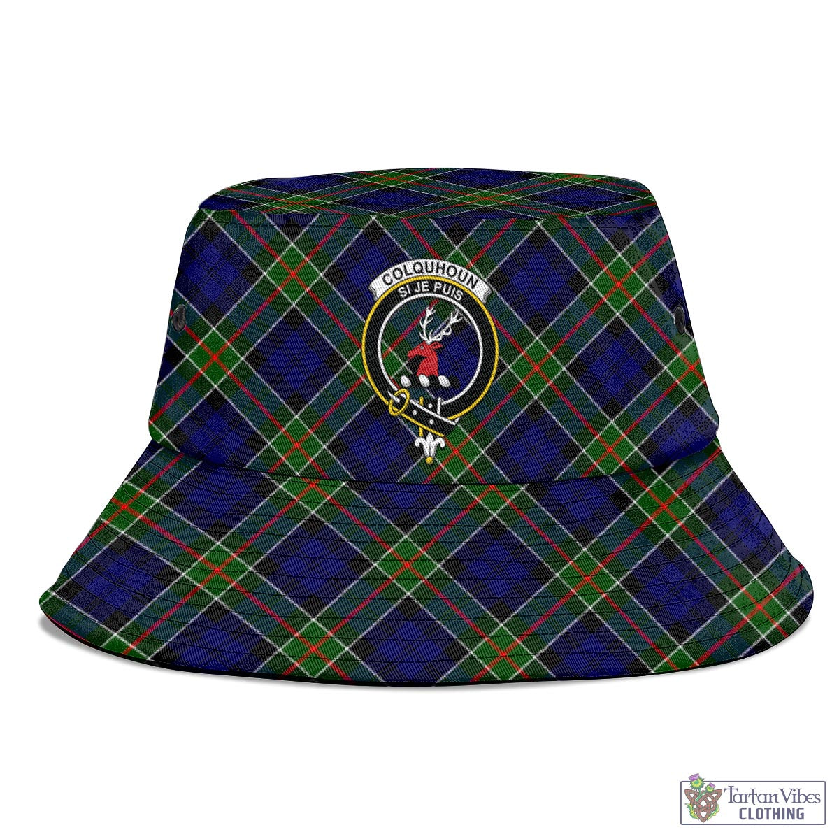 Tartan Vibes Clothing Colquhoun Modern Tartan Bucket Hat with Family Crest