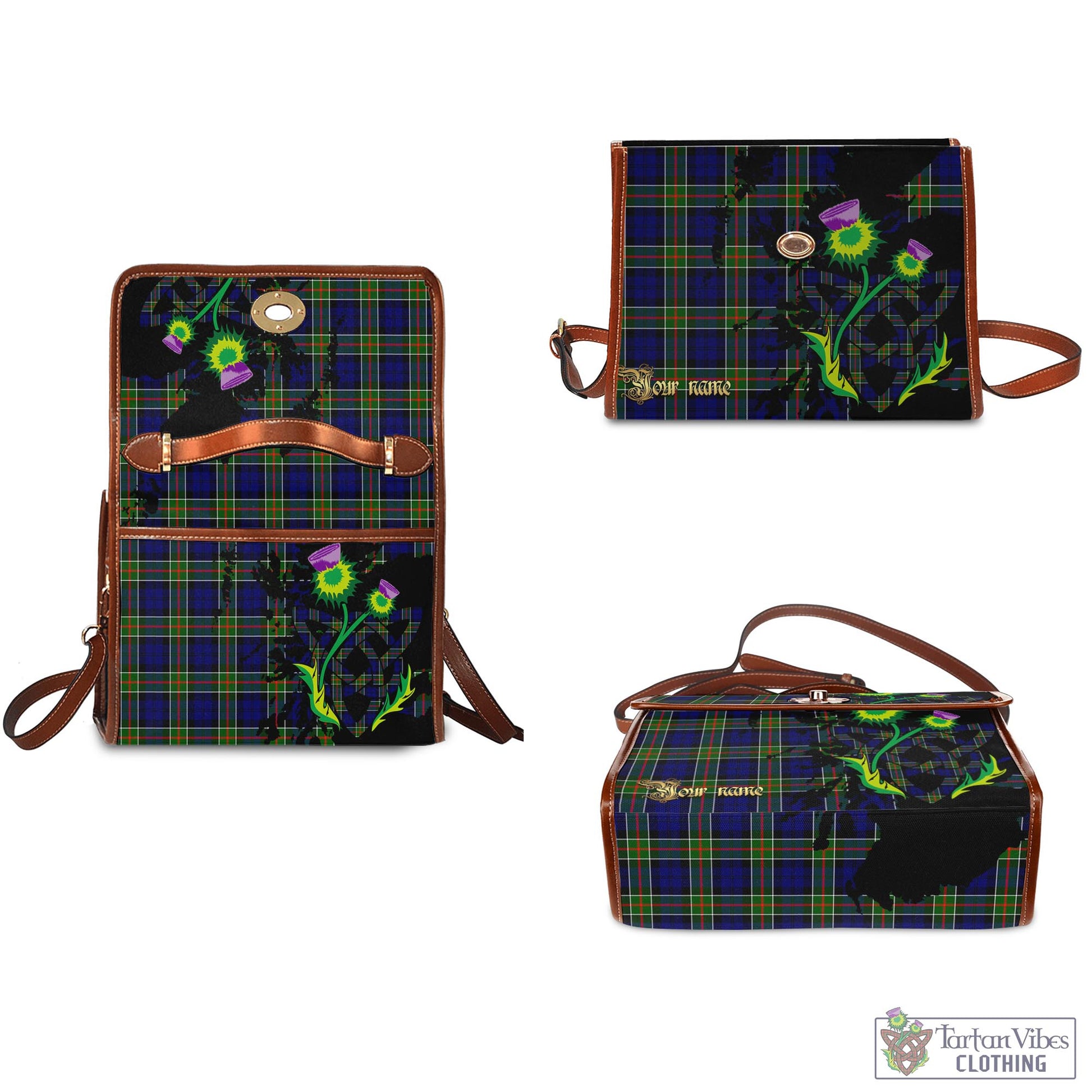 Tartan Vibes Clothing Colquhoun Modern Tartan Waterproof Canvas Bag with Scotland Map and Thistle Celtic Accents