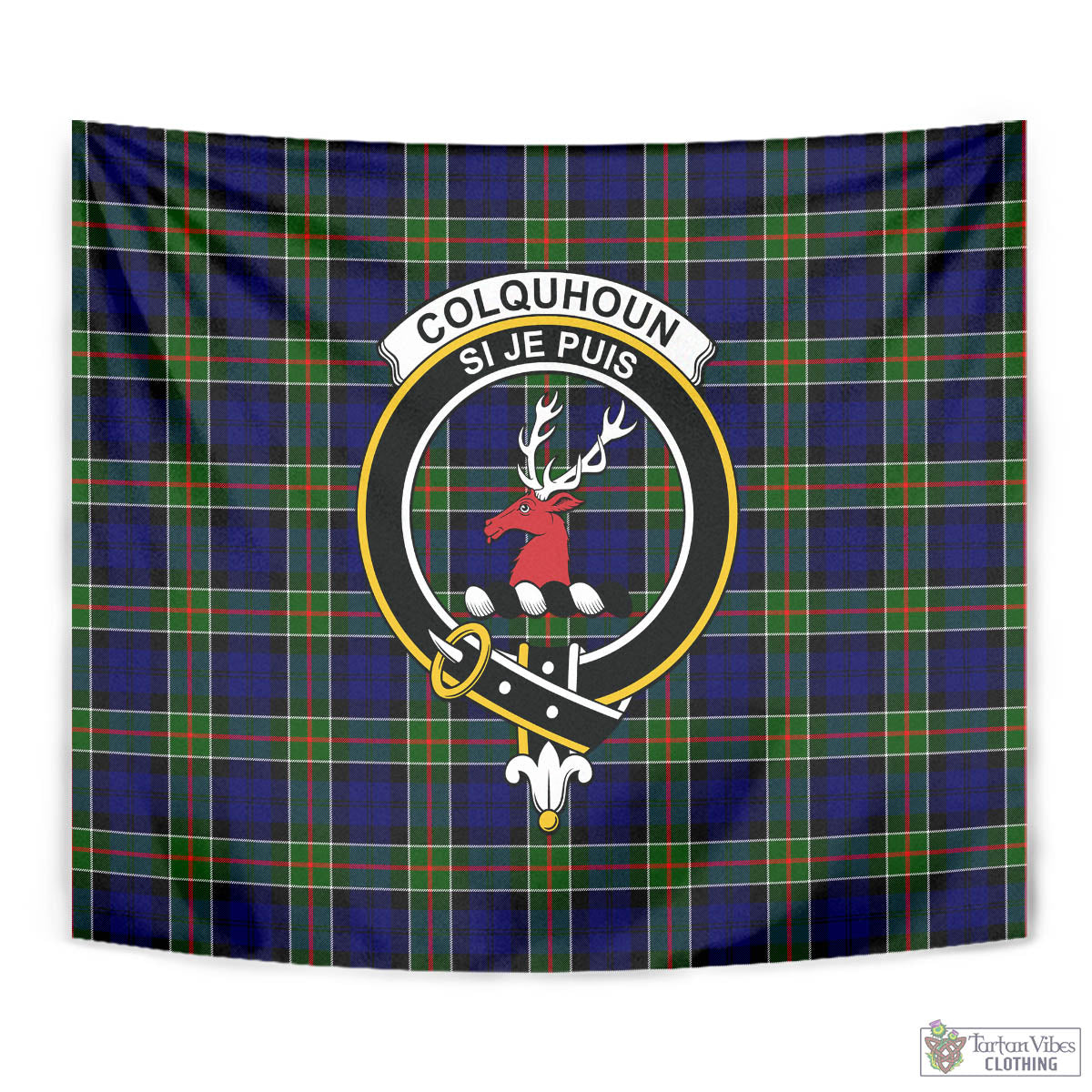 Tartan Vibes Clothing Colquhoun Modern Tartan Tapestry Wall Hanging and Home Decor for Room with Family Crest