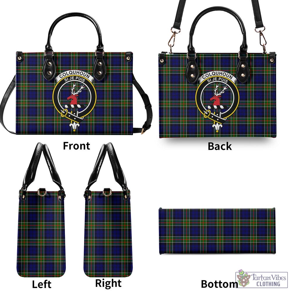 Tartan Vibes Clothing Colquhoun Modern Tartan Luxury Leather Handbags with Family Crest