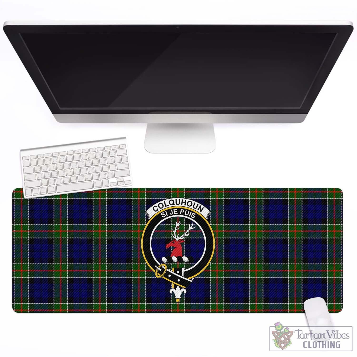 Tartan Vibes Clothing Colquhoun Modern Tartan Mouse Pad with Family Crest