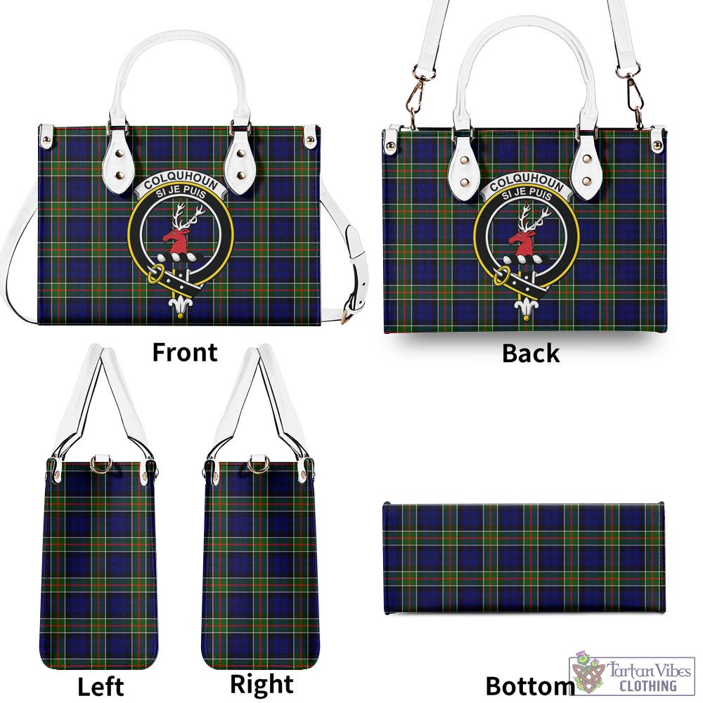 Tartan Vibes Clothing Colquhoun Modern Tartan Luxury Leather Handbags with Family Crest