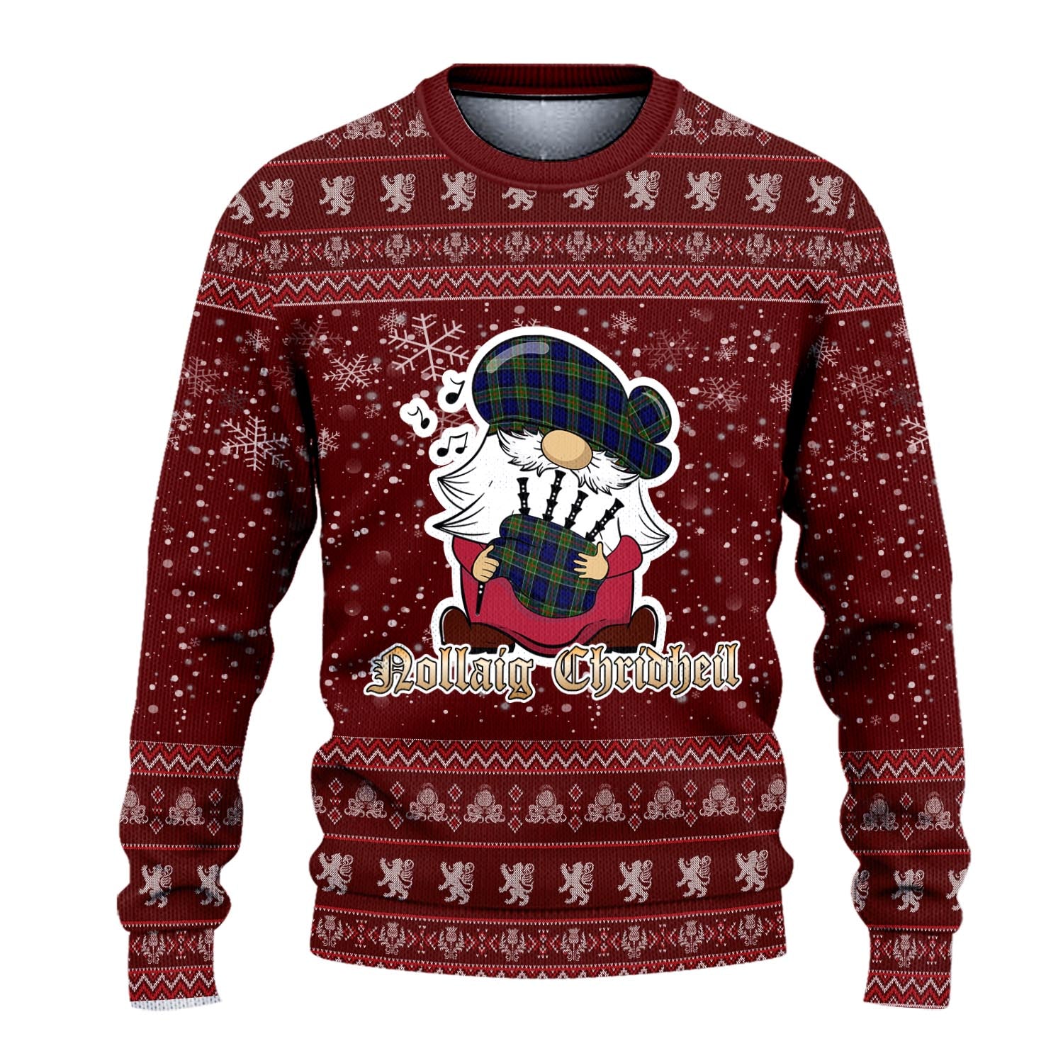 Colquhoun Modern Clan Christmas Family Knitted Sweater with Funny Gnome Playing Bagpipes - Tartanvibesclothing