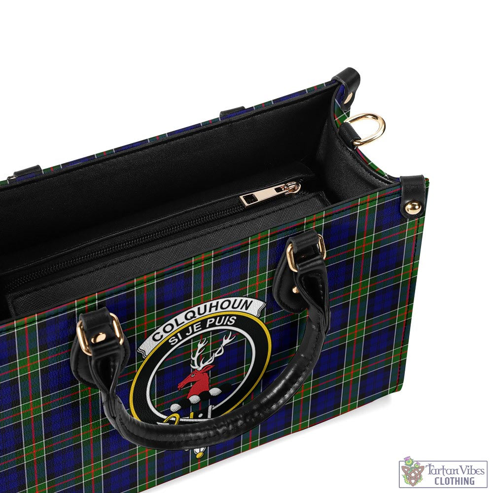 Tartan Vibes Clothing Colquhoun Modern Tartan Luxury Leather Handbags with Family Crest