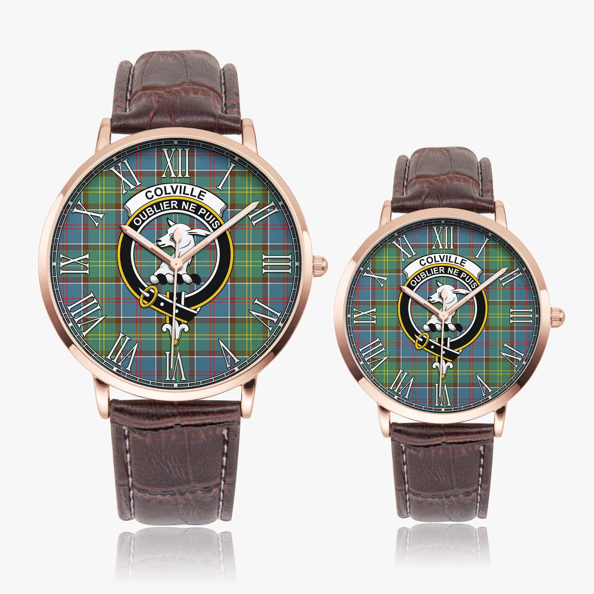 Colville Tartan Family Crest Leather Strap Quartz Watch - Tartanvibesclothing