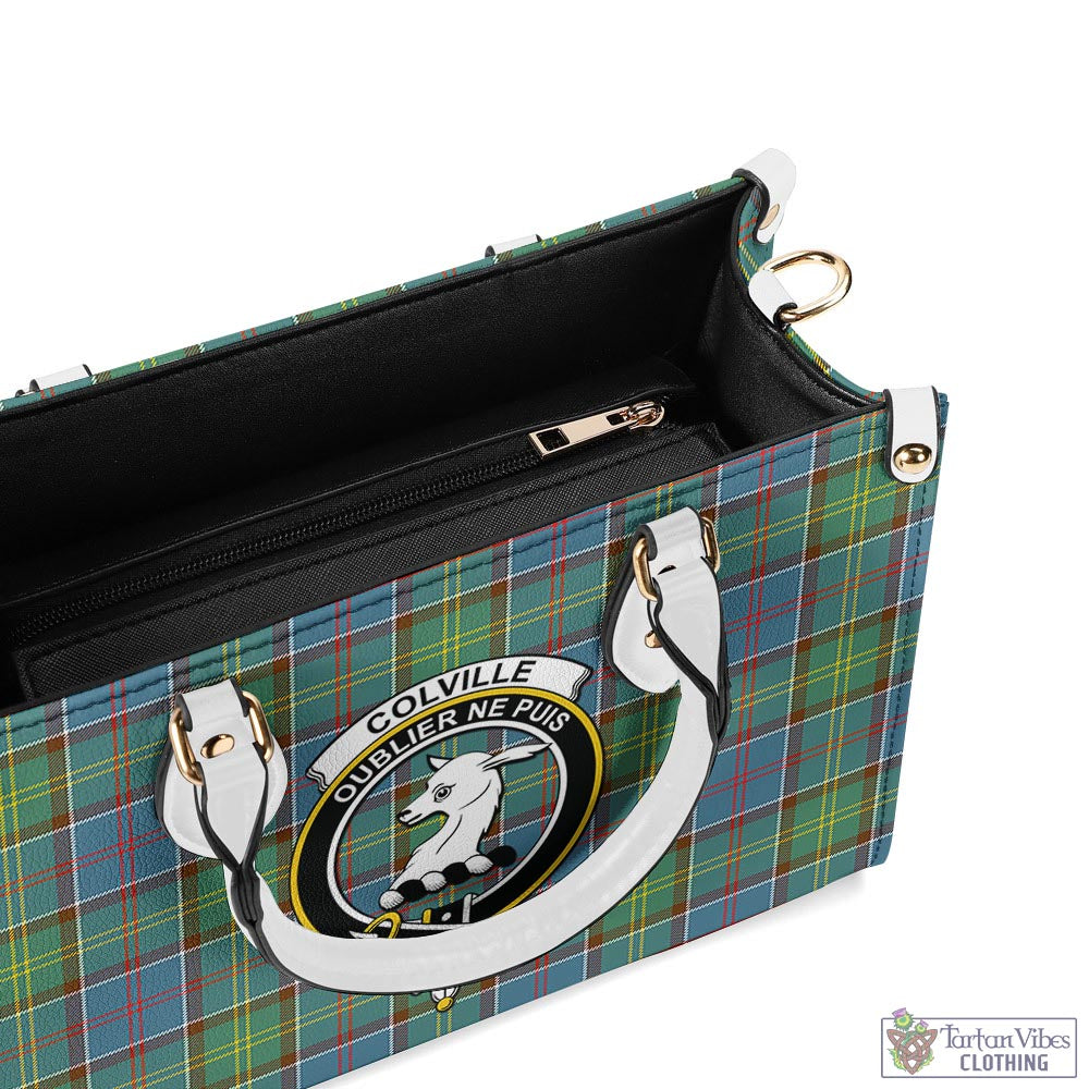 Tartan Vibes Clothing Colville Tartan Luxury Leather Handbags with Family Crest