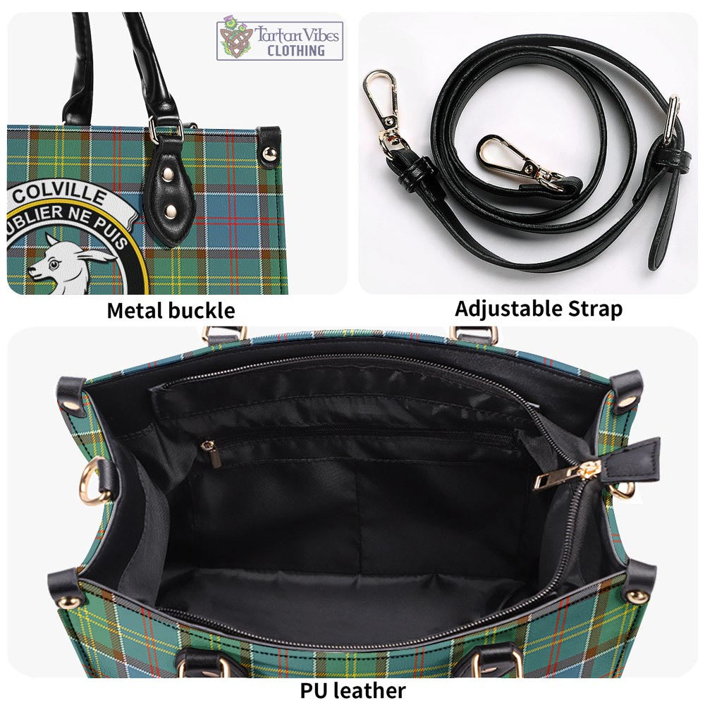 Tartan Vibes Clothing Colville Tartan Luxury Leather Handbags with Family Crest