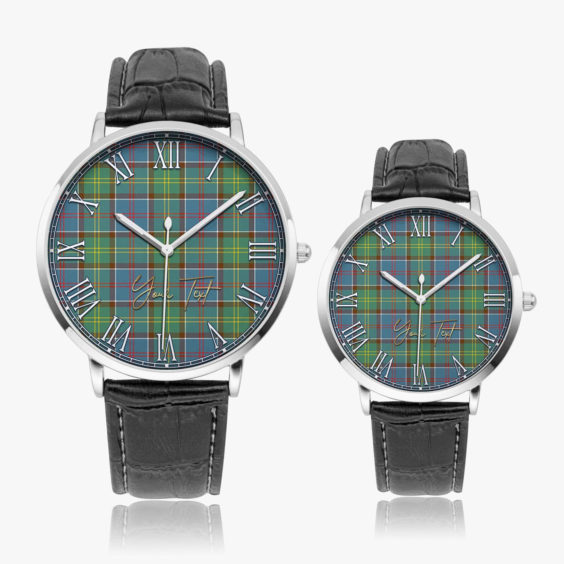 Colville Tartan Personalized Your Text Leather Trap Quartz Watch Ultra Thin Silver Case With Black Leather Strap - Tartanvibesclothing