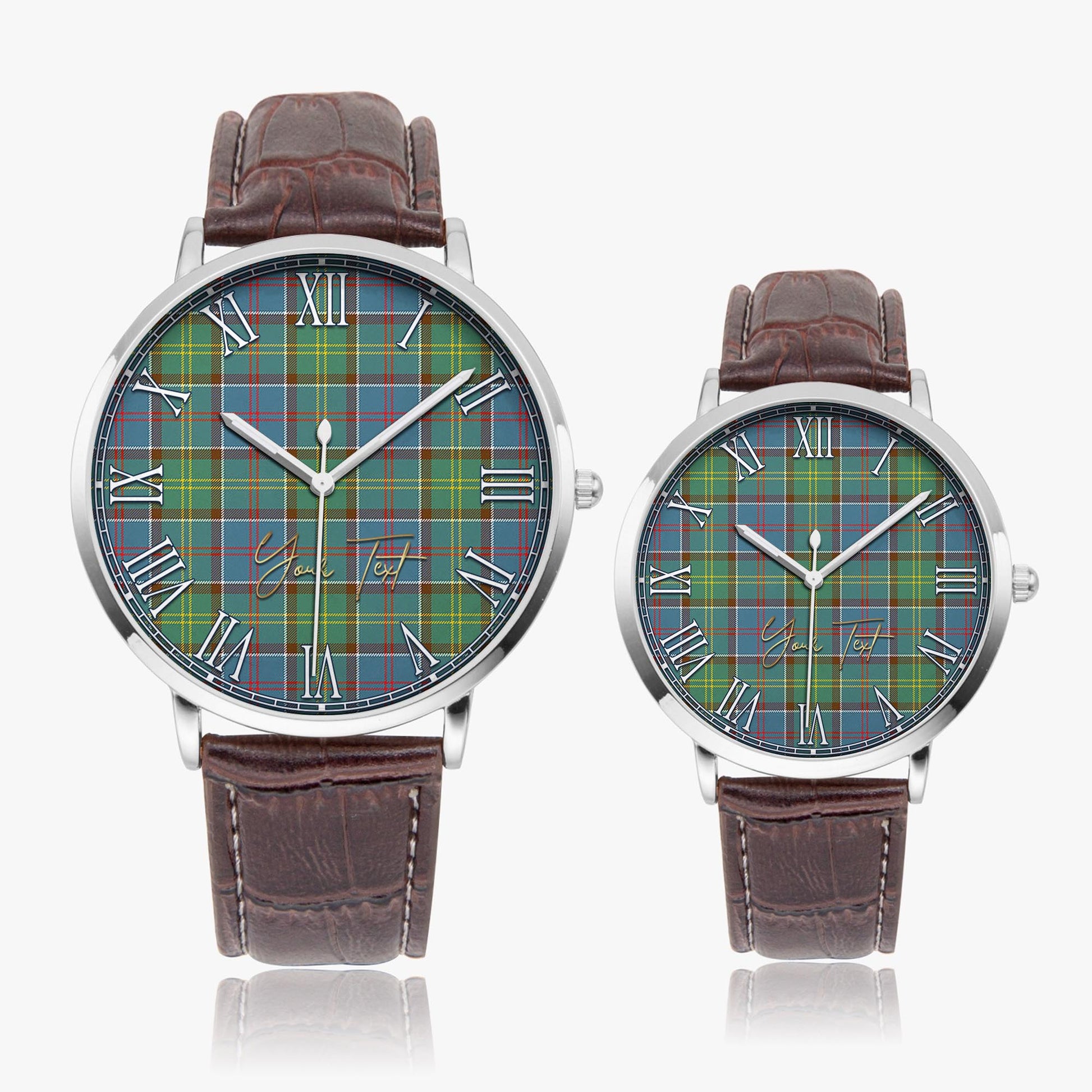 Colville Tartan Personalized Your Text Leather Trap Quartz Watch Ultra Thin Silver Case With Brown Leather Strap - Tartanvibesclothing