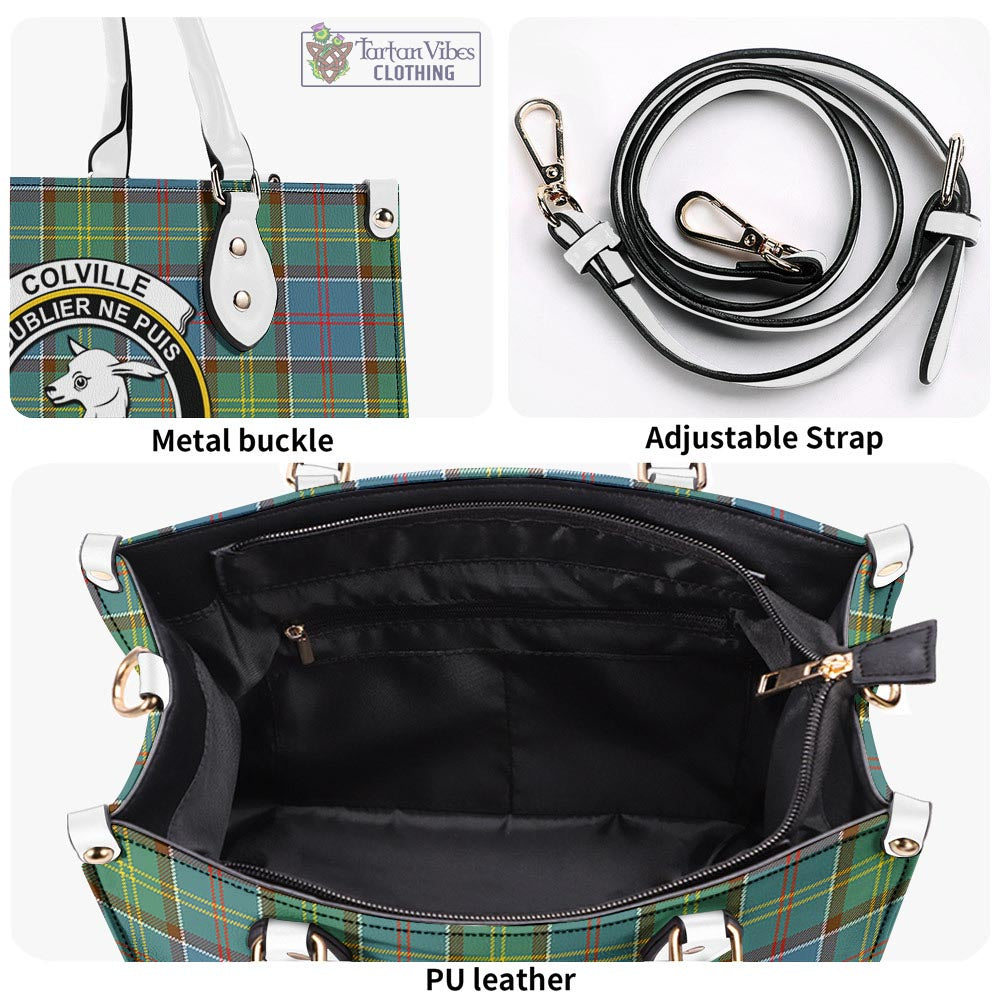 Tartan Vibes Clothing Colville Tartan Luxury Leather Handbags with Family Crest