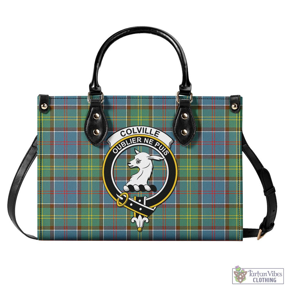 Tartan Vibes Clothing Colville Tartan Luxury Leather Handbags with Family Crest