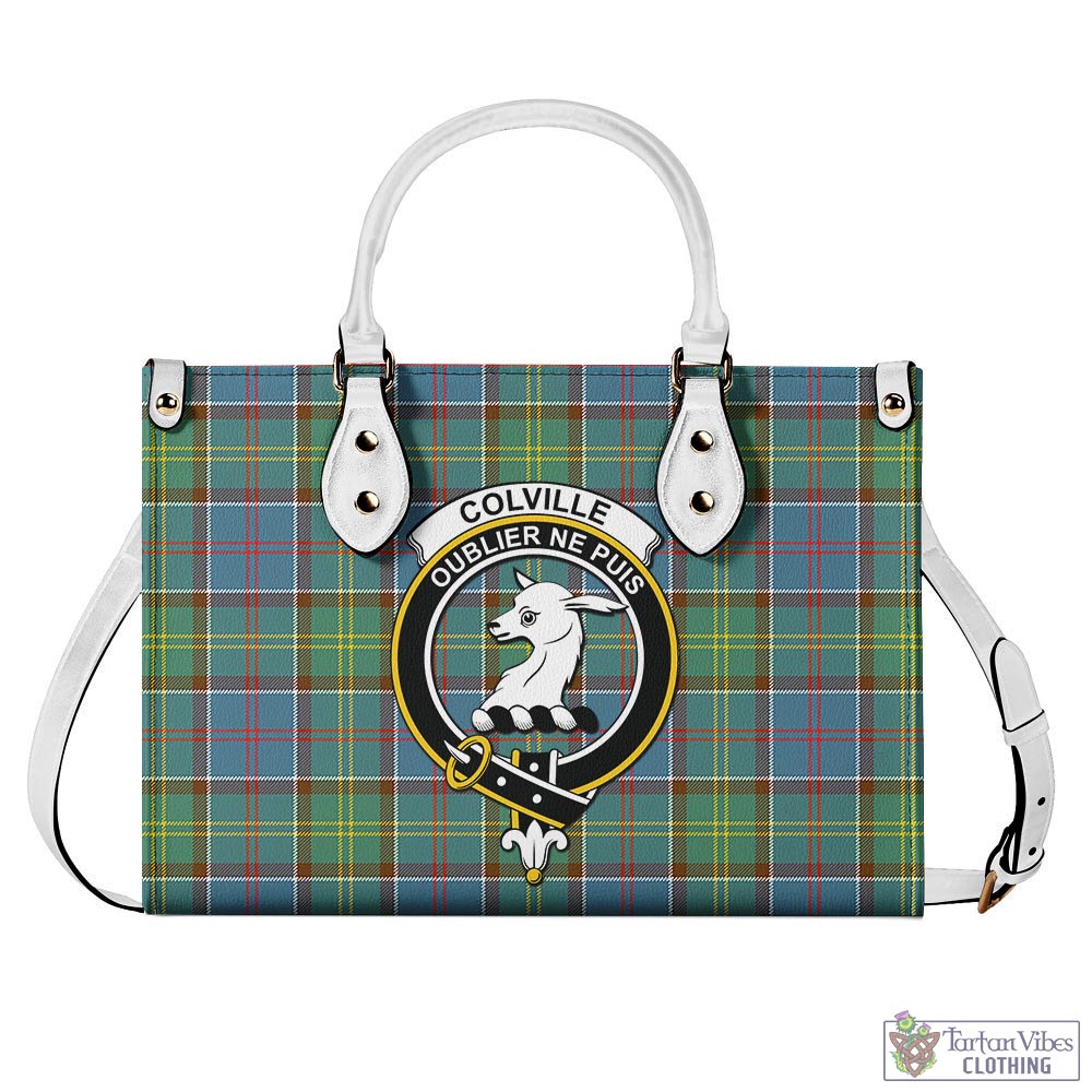 Tartan Vibes Clothing Colville Tartan Luxury Leather Handbags with Family Crest