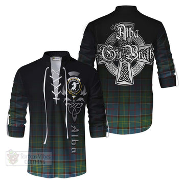 Colville Tartan Ghillie Kilt Shirt Featuring Alba Gu Brath Family Crest Celtic Inspired