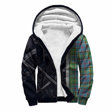 Colville Tartan Sherpa Hoodie with Family Crest Cross Sword Thistle Celtic Vibes