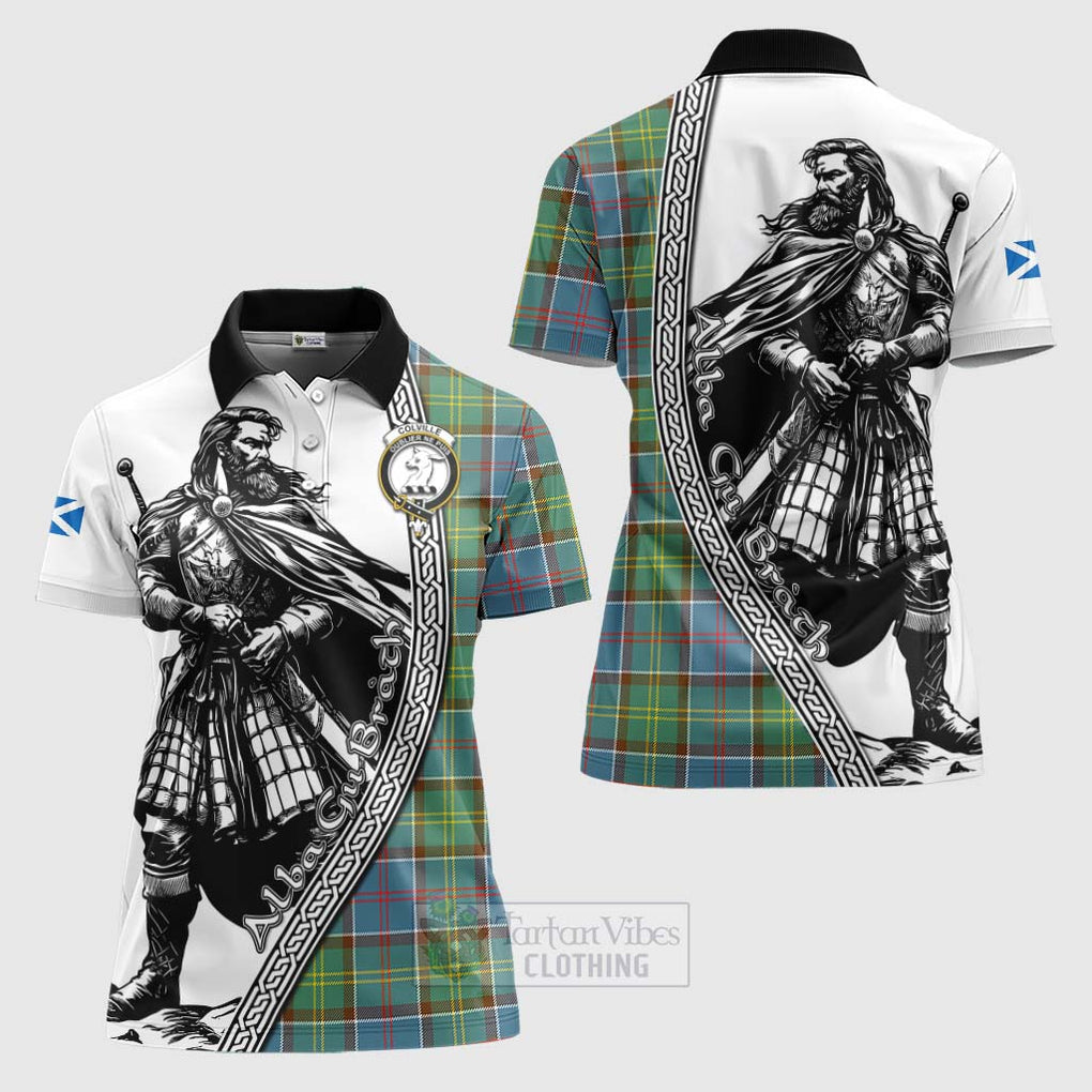 Tartan Vibes Clothing Colville Tartan Clan Crest Women's Polo Shirt with Highlander Warrior Celtic Style