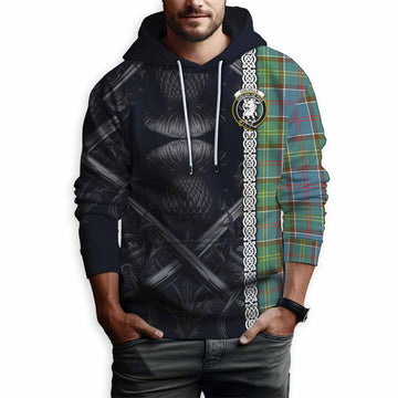 Colville Tartan Hoodie with Family Crest Cross Sword Thistle Celtic Vibes