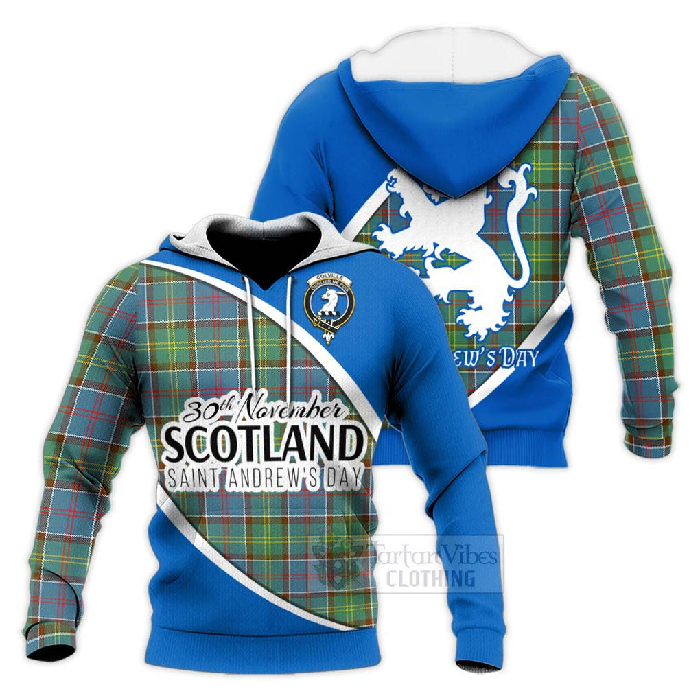 Tartan Vibes Clothing Colville Family Crest Tartan Knitted Hoodie Celebrate Saint Andrew's Day in Style