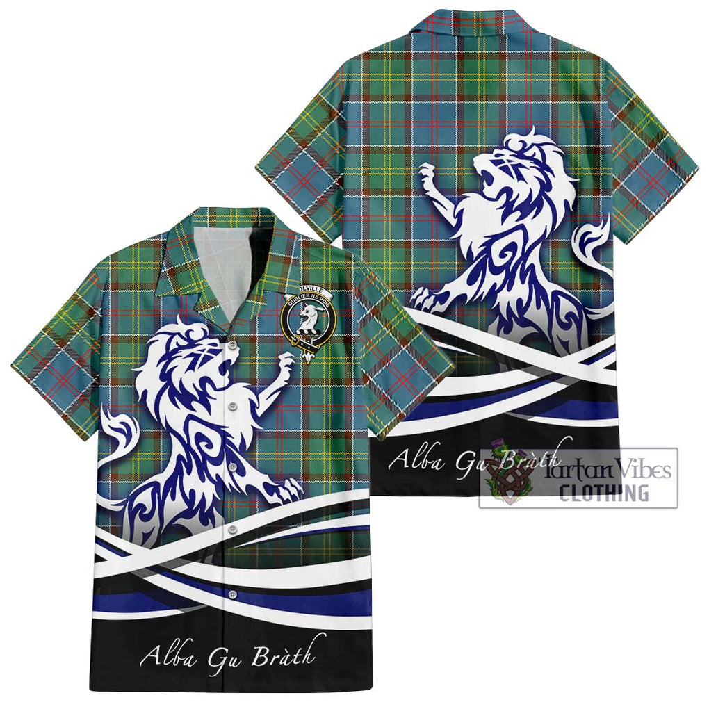 Colville Tartan Short Sleeve Button Shirt with Alba Gu Brath Regal Lion Emblem Kid - Tartanvibesclothing Shop