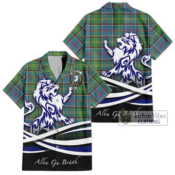 Colville Tartan Short Sleeve Button Shirt with Alba Gu Brath Regal Lion Emblem