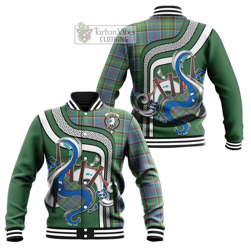 Tartan Vibes Clothing Colville Tartan Baseball Jacket with Epic Bagpipe Style