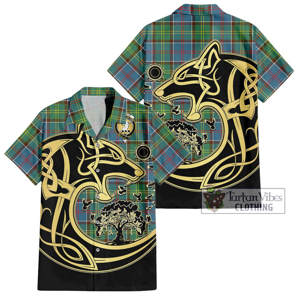 Colville Tartan Short Sleeve Button Shirt with Family Crest Celtic Wolf Style Kid - Tartan Vibes Clothing