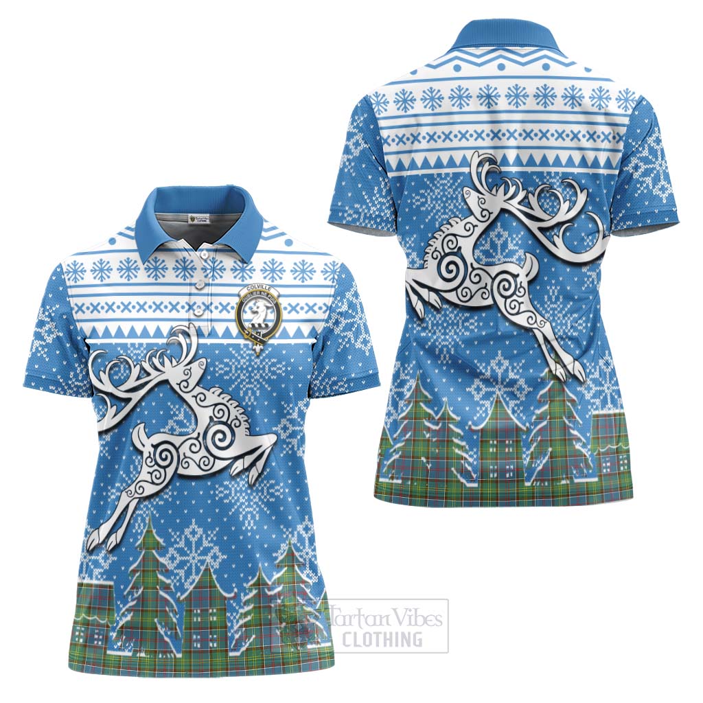 Tartan Vibes Clothing Colville Clan Christmas Women's Polo Shirt Celtic Reindeer Style