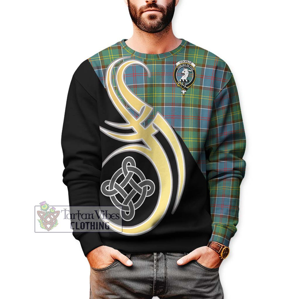 Colville Tartan Sweatshirt with Family Crest and Celtic Symbol Style Unisex - Tartan Vibes Clothing