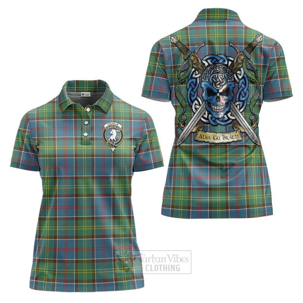 Tartan Vibes Clothing Colville Tartan Women's Polo Shirt with Family Crest Celtic Skull Style