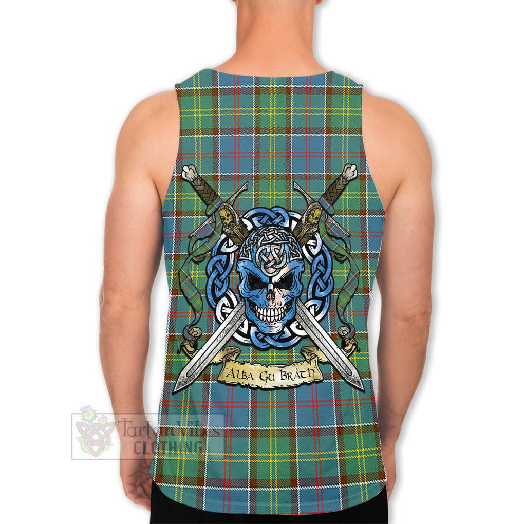 Tartan Vibes Clothing Colville Tartan Men's Tank Top with Family Crest Celtic Skull Style