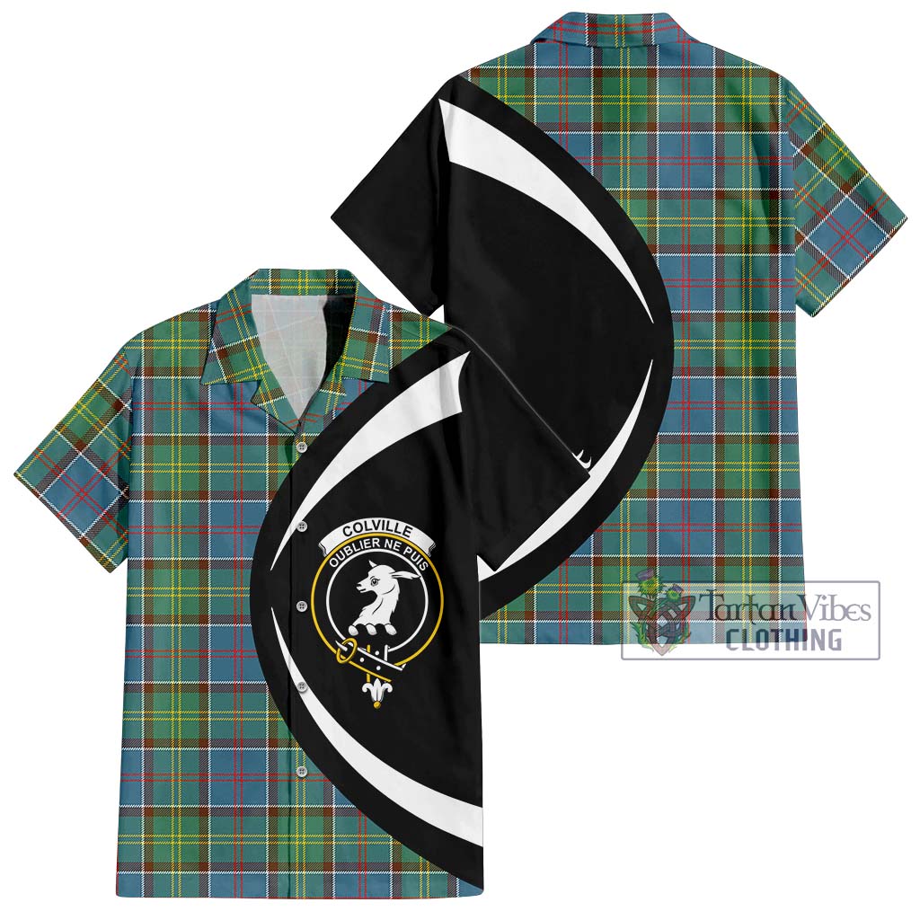 Colville Tartan Short Sleeve Button Up with Family Crest Circle Style Kid - Tartan Vibes Clothing