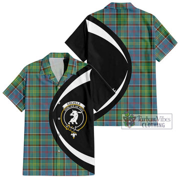 Colville Tartan Short Sleeve Button Up with Family Crest Circle Style