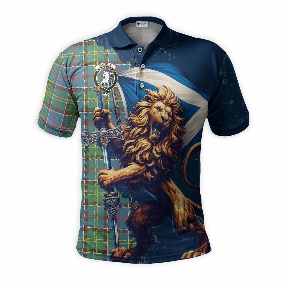 Tartan Vibes Clothing Colville Tartan Family Crest Men's Polo Shirt with Scottish Majestic Lion