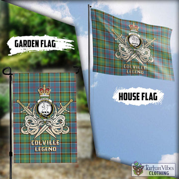 Colville Tartan Flag with Clan Crest and the Golden Sword of Courageous Legacy