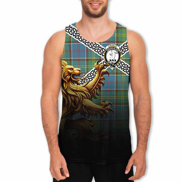 Colville Crest Tartan Men's Tank Top with Golden Lion Emblem Celtic Style Men - Tartan Vibes Clothing