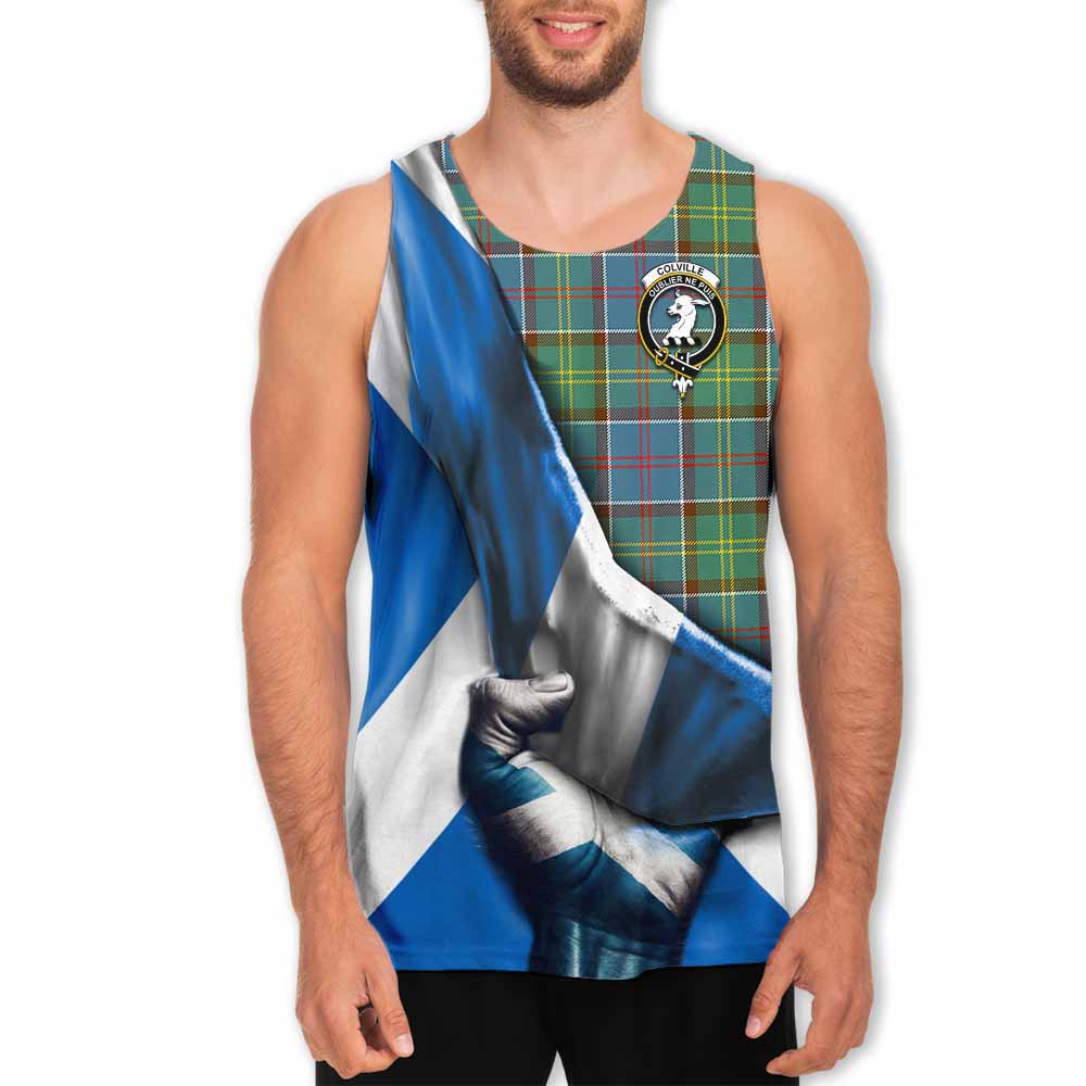 Tartan Vibes Clothing Colville Tartan Men's Tank Top with Family Crest Scotland Patriotic Style